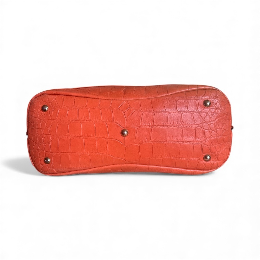 MCM Mode Travia Croc Embossed Leather Satchel Coral Orange Crossbody - Picture 12 of 17